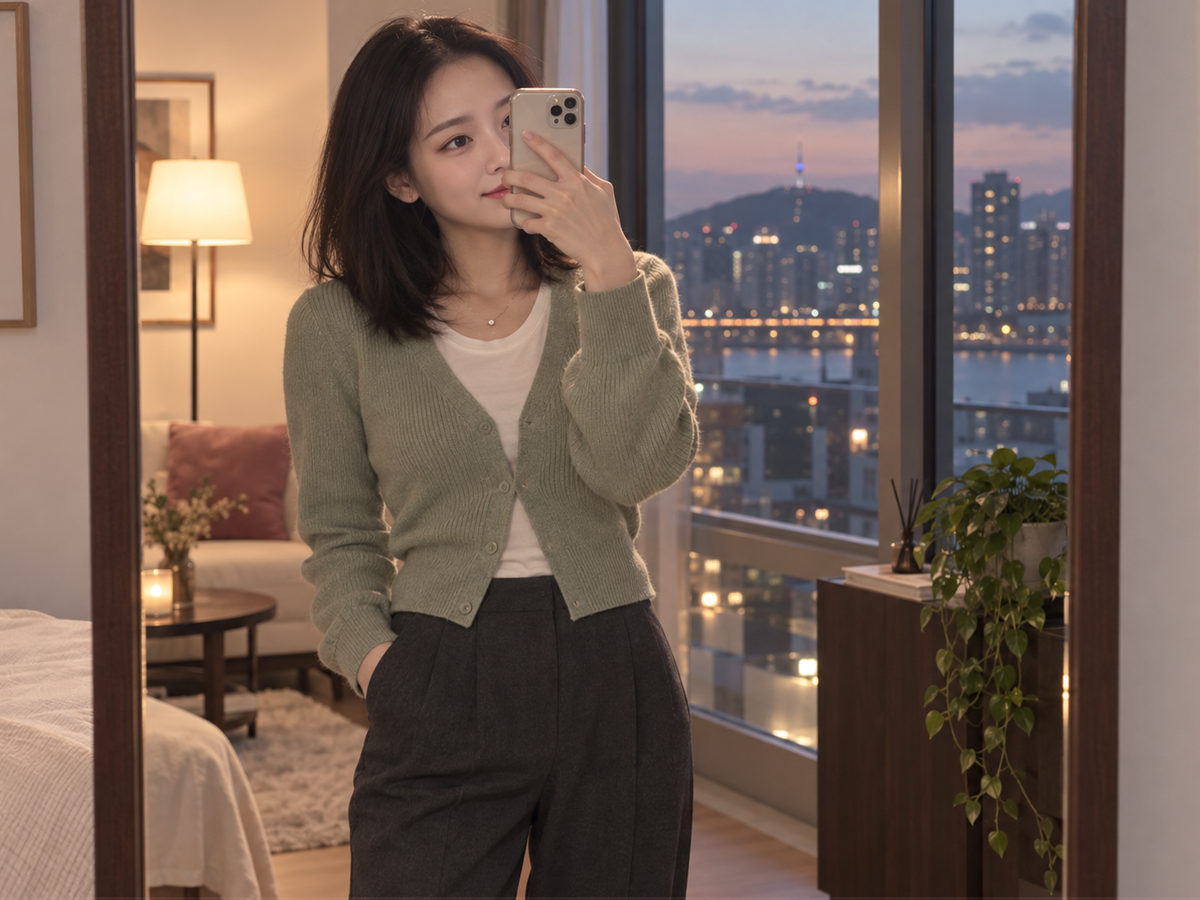 서울특별시 광진구 이동과 방문 일정을 안내하는 젊은 성인 한국 여성 관리사